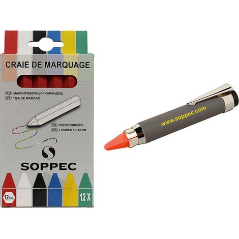 Lot de 1 porte-craie et une boite de 12 craies de marquage non fluorescentes rouges