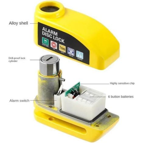Antivol Frein À Disque - Alarme 110 Db - Câble De Rappel - Compatible Vélo Vtt Vélo Électrique Scooter Moto - 7 Mm (1/5)