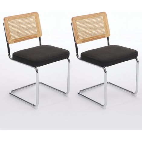 FurnitureR Lot de 2 chaises noires avec dossier cannage, assise velours et structure cantilever métallique (1/5)