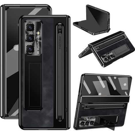 Funda de piel para Samsung Galaxy Z Fold7 5G, con soporte, cristal y lápiz óptico, color negro. (1/5)