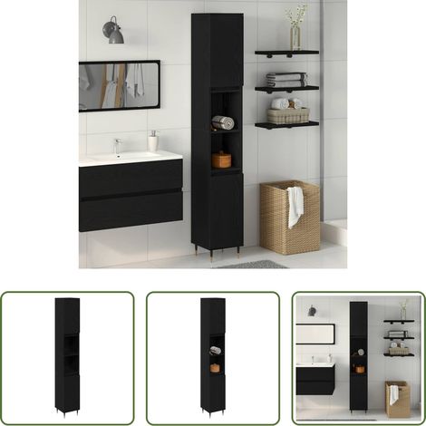 vidaXL Meuble salle de bain - Cabinet de salle de bain avec porte Chêne noir 30 x 30 x 190 cm (1/5)