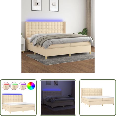 vidaXL Matelas à ressorts ensachés - Sommier à lattes de lit matelas et LED Crème 200x200 cm Tissu (1/5)