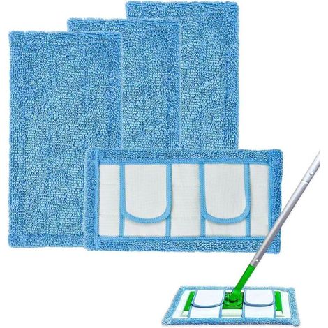 4-pack of reusable microfiber cleaning pads for Swiffer Mop and all 10-12 inch flat mops. Improved wet and dry cleaning pads for all hard floors. (1/4)