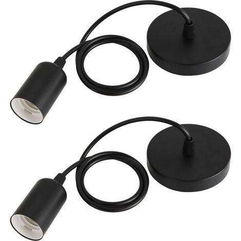 Lot de 2 suspensions de lampe E27, avec câble de suspension de 100 cm, douille E27, pour plafonnier, lampe suspendue, salon (noir) (1/4)