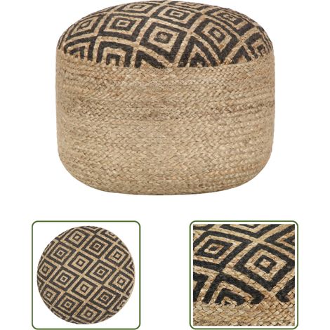 The Living Store Pouf fait à la main Noir 45 x 30 cm Jute - Pouf - Repose-pied - Mobilier D'intérieur - Déco Intérieure - Design Moderne (1/4)
