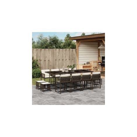 Ensemble à manger de jardin avec coussins 13 pcs marron rotin (1/5)