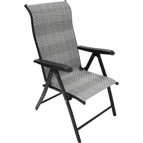 ANTIBES: Klappsessel Hochlehner, Stahlgestell schwarz, Bezug Polyrattan grau, klappbar