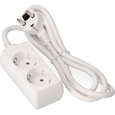 Base múltiple, 2 tomas schuko 2p+t, 1,5m de cable h05vv-f 3g1,5 mm² 16a 250v 3680 w, blanca (1/2)