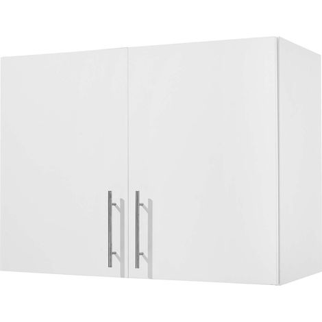 VEVOR Armoire murale de buanderie a 2 niveaux, placard de rangement suspendu avec etagere reglable, meuble de rangement avec 2 portes, pour cuisine, garage, salle de bain, 40,6 x 81,3 x 61 cm, blanc (1/5)