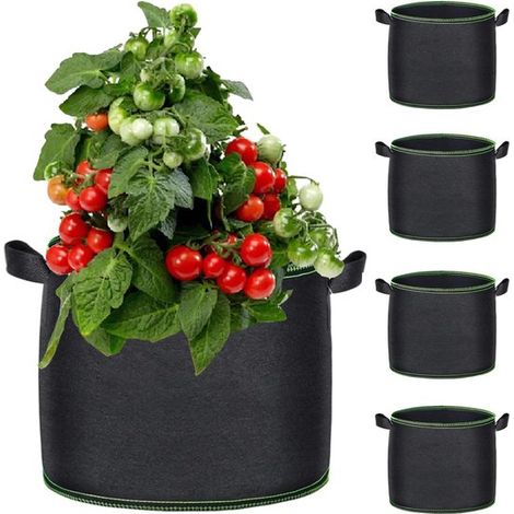 Longziming - Lot de 5 manchons pour plantes 10 gallons – Ø40 x 30 cm, réutilisables, en feutre respirant avec poignées, pour une utilisation intérieure et extérieure (1/5)