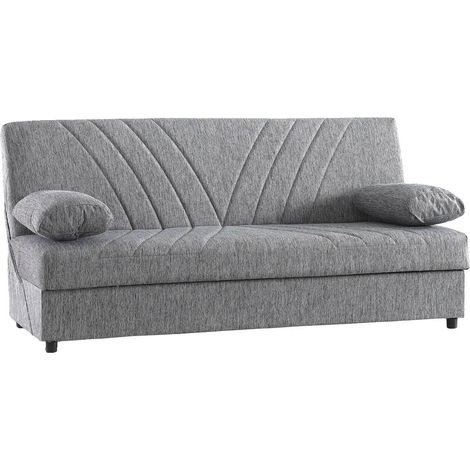 Dmora - Divano letto 3 posti Apicella, Divano contenitore 2 cuscini inclusi, Sofà da soggiorno in tessuto con apertura click-clack, 181x81h88 cm, Grigio (1/5)