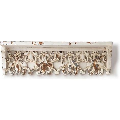 Wall Shelf, Display Shelf, Hanging Shelf, Vintage Charm with Openwork Moldings and Antique Finish, Durable Artificial Panel (1/5)
