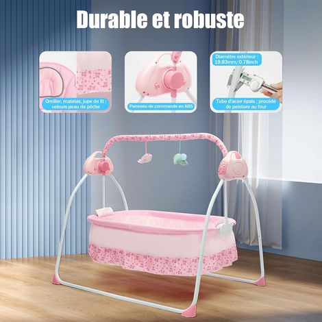 Elektrische Babywippe Babyschaukel- Schaukel Baby Indoor,5 verstellbare-Musikwiedergabe mit Fernbedienungen and Moskitonetz Bettgröße Stabil und geräuschlos Rosa