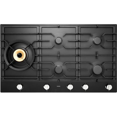 Plaque de cuisson gaz 90 cm – 5 foyers dont 1 Super Vario wok 4600 W – HG1986AB – Grilles en fonte émaillée – Allumage électronique – Asko (1/5)