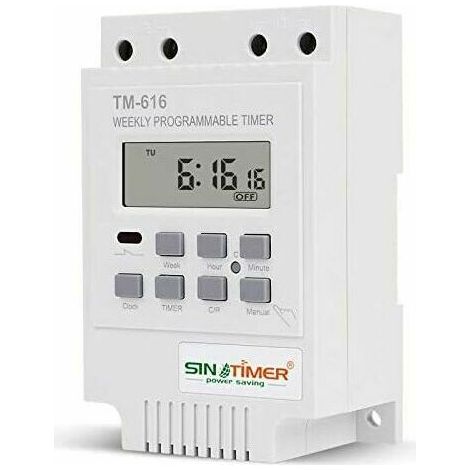 1x TM616 Programmateur interrupteur relais, 12V minuterie programmateur horaire électrique hebdomadaire numérique timer interrupteur avec écran numérique LCD - Blanc (1/5)