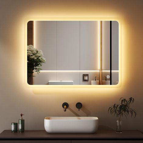 Badspiegel mit Beleuchtung 80x60cm LED Spiegel mit Beleuchtung Lichtspiegel Badezimmerspiegel mit Licht Wandspiegel Led Bad Spiegel mit 3 Lichtfarben Dimmbar Speicherfunktion (1/5)