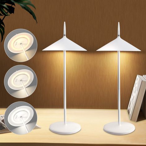 ZMH Lampe de Table Batterie Lampe de Chevet LED - Lot de 2 Lampes de Table Sans Fil 1800mhA Rechargeable Tactile Dimmable Moderne Blanc Lampe de Table Extérieure IP44 Étanche USB (1/5)