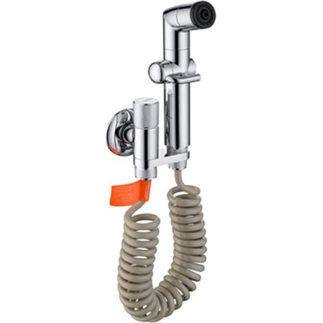 Ensemble de douche à main pour toilettes, pulvérisateur à main avec double mode, kit de pulvérisateur à main pour bidet avec pulvérisateur Shattaf en ABS chromé, vanne d'angle en laiton G1/2" (1/5)