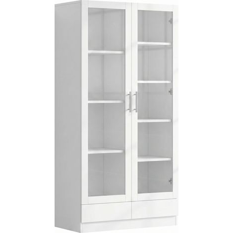 GagaArmoire vitrée blanche avec 2 tiroirs 80×40×160 cm (1/5)