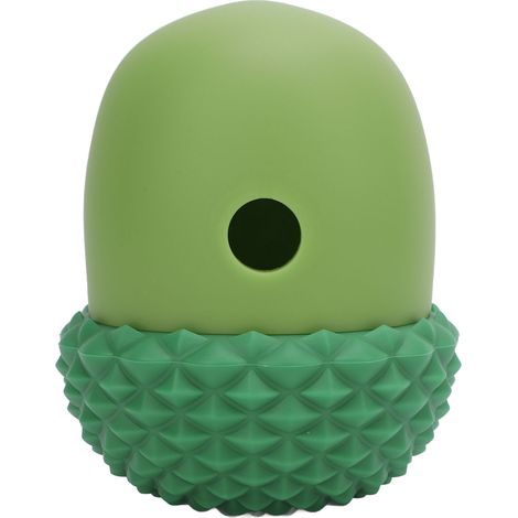 Balle distributrice de croquettes pour chien en forme de gland, jouet interactif à alimentation lente, réduit les comportements alimentaires difficiles, en silicone, vert paon et vert foncé. (1/5)