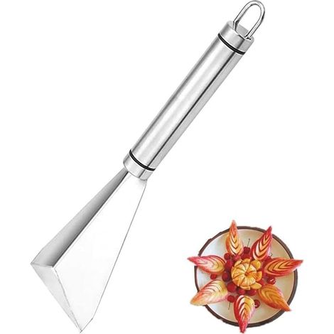 Outil de découpe triangulaire en acier inoxydable pour fruits et légumes, avec gravure de feuilles. (1/5)