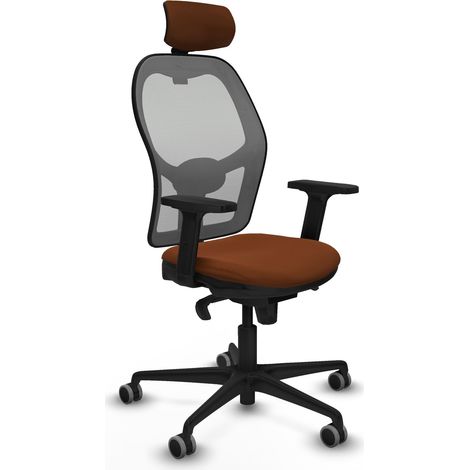 Jorquera sincro malla gris similpiel marrón brazos 2D base nailon cabecero 2D ruedas 65mm engomada (1/5)