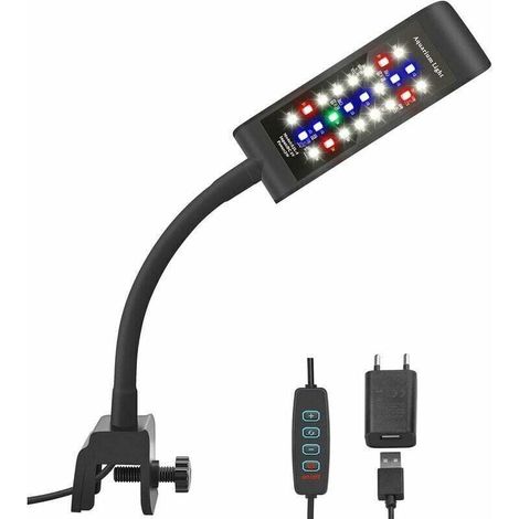 LED lampe d'aquarium à Clip, [lumière RVB + blanche] 10 niveaux de luminosité variateur, lampe à pince d'aquarium pour réservoir à poissons 20-30CM et plantes aquatiques, noir (1/4)
