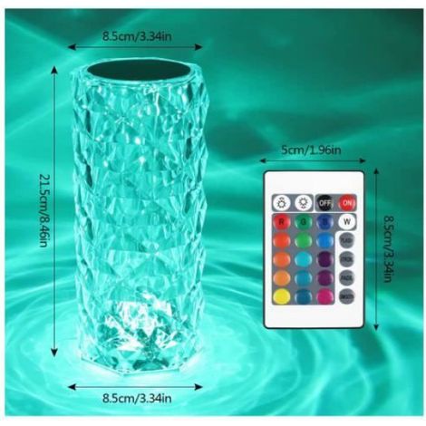 Lampe de table en cristal - Lampe de table diamant LED avec 16 couleurs - Lumière d'ambiance rechargeable - (1/4)