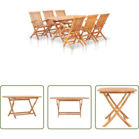 Table de jardin pliante -  Ensemble à manger d'extérieur pliable 7 pcs Bois solide de teck (1/5)