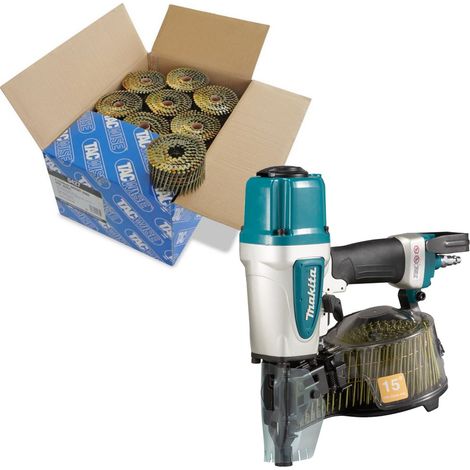 Makita AN613 Pneumatic Coil Nailer Air Pin Gun + 9000 2.5 64mm Flat Coil Nails (1/4)