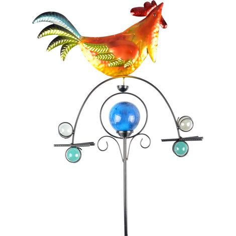 Solar Wetterhahn bunt mit Dekokugel leuchtend Windspiel Beetstecker Gartendeko (1/3)