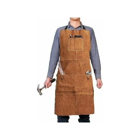 Tablier en cuir pour le travail du bois, tablier de travail avec 6 poches à outils, taille M (1/5)