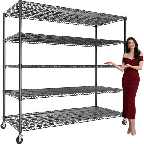Étagère de rangement en métal robuste sur roulettes verrouillables, étagères en fil d’acier carbone réglables, pieds de nivellement, pour garage/atelier/entrepôt - 5 niveaux - Largeur 60 (1/5)