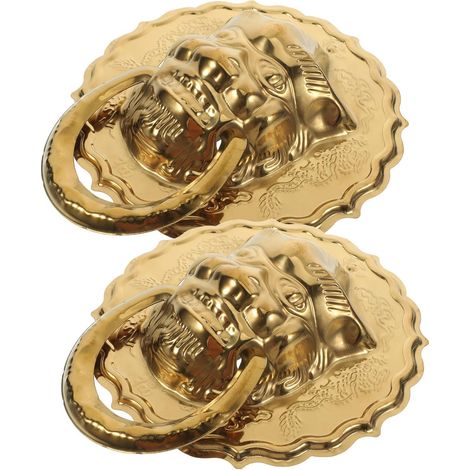 Heurtoir de porte tête lion doré, lot 2, style chinois (1/5)