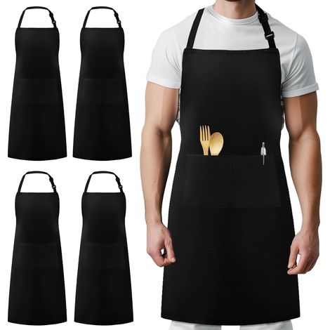 Baberos ajustables e impermeables con 2 bolsillos, delantales de cocina, color negro.