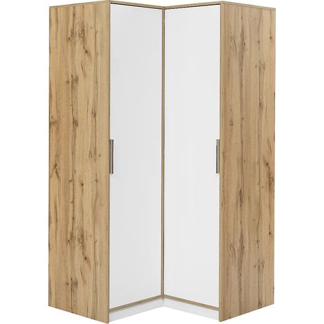 Armadio angolare 2 ante L106 cm Bianco e naturale chiaro - LAMIKI