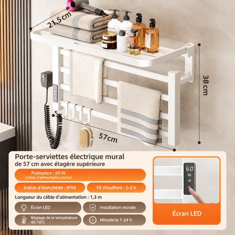 Sèche-Serviettes Électrique Blanc Clair de Lune Affichage Numérique 4 Barres 57 cm Câble à Gauche Aluminium Spatial 1 kg – Livraison gratuite (1/5)