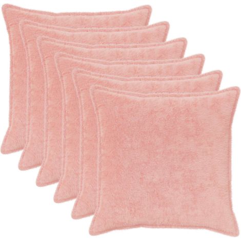 Cushion Cover 6 pcs HOUTEN Pink 70 x 70 cm Faux Rabbit Fur vidaXL