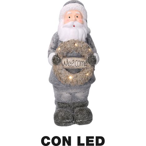 Pupazzo Babbo Natale in Resina con Led con ghirlanda grigio cm 21,5x19,5xh51 (1/4)