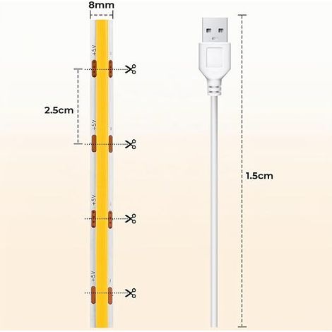 Ruban LED COB USB, 5V, Blanc Naturel, 4000K (1/4)