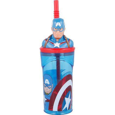 STOR Bicchiere con Cannuccia per Bambini 3D Grafica di Marvel Captain Scuola (1/5)