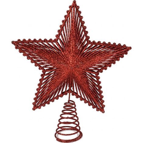 Puntale per Albero di Natale Rosso a Stella Glitterata in Metallo cm 26 con Base a Spiralelargo 20 cm Topper Decorativo Elegante per Addobbi Natalizi Tradizionali e Moderni (1/3)