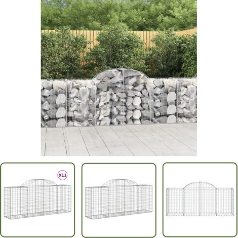 The Living Store Gabionen mit Hochbogen 11 Stk. 200x50x80/100cm Verzinktes Eisen - Gabionen - Gartendeko - Gartenzubehör - Zaun - Sichtschutz (1/5)