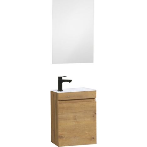Kometmöbel Gäste-WC Waschtisch Set 40 cm Vormontiert Klein Waschbecken mit Unterschrank (Eiche 40cm, Mit Spiegel) (1/5)