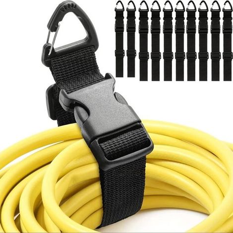 Cinghia di fissaggio con cavo e gancio triangolare per riporre cavi, fili, corde e tubi, per organizzare casa e garage. (1/5)