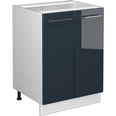 Meuble bas de cuisine Fame-Line, Bleu foncé brillant, 60 cm sans plan de travail, Vicco
