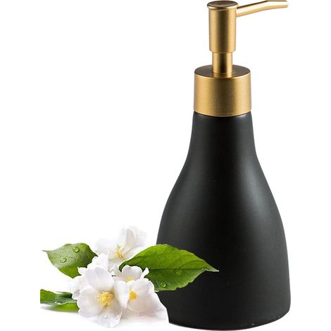 Distributeur de savon doré pour salle de bain, distributeur de savon liquide vaisselle en céramique blanche pour évier de cuisine, distributeur de savon liquide pour les mains avec pompe dorée, 280 ml (1/5)
