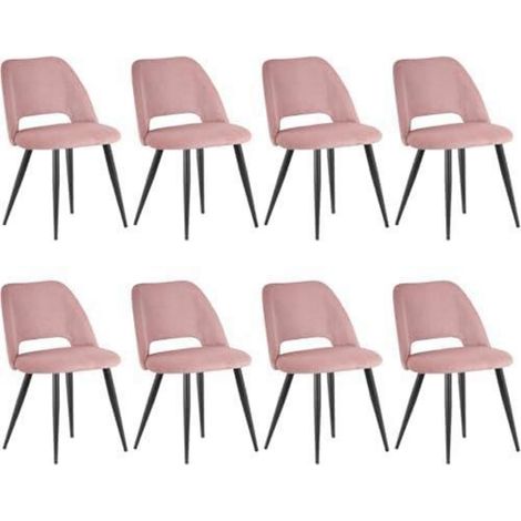 Esszimmerstühle 8er Set, Kordsamt, gepolstert, Metallbeine, Rosa (1/5)