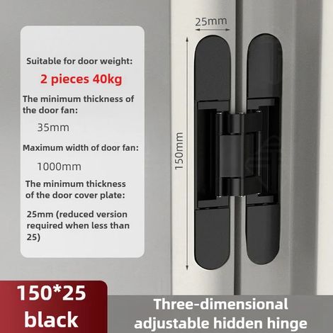 (40 kg - noir) Lot de 2 charnières pour portes pliantes en bois, porte escamotable, capacité de charge réglable. (1/5)
