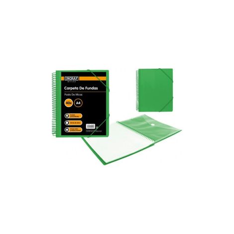 PP INGRAF OFFICE CARPETA 40 FUNDAS C/SOBRE PORTAD.verde
Características:
-Medidas: 25,2 x 31,2 cm.
-Carpetas de fundas con tapas de polipropileno rígi